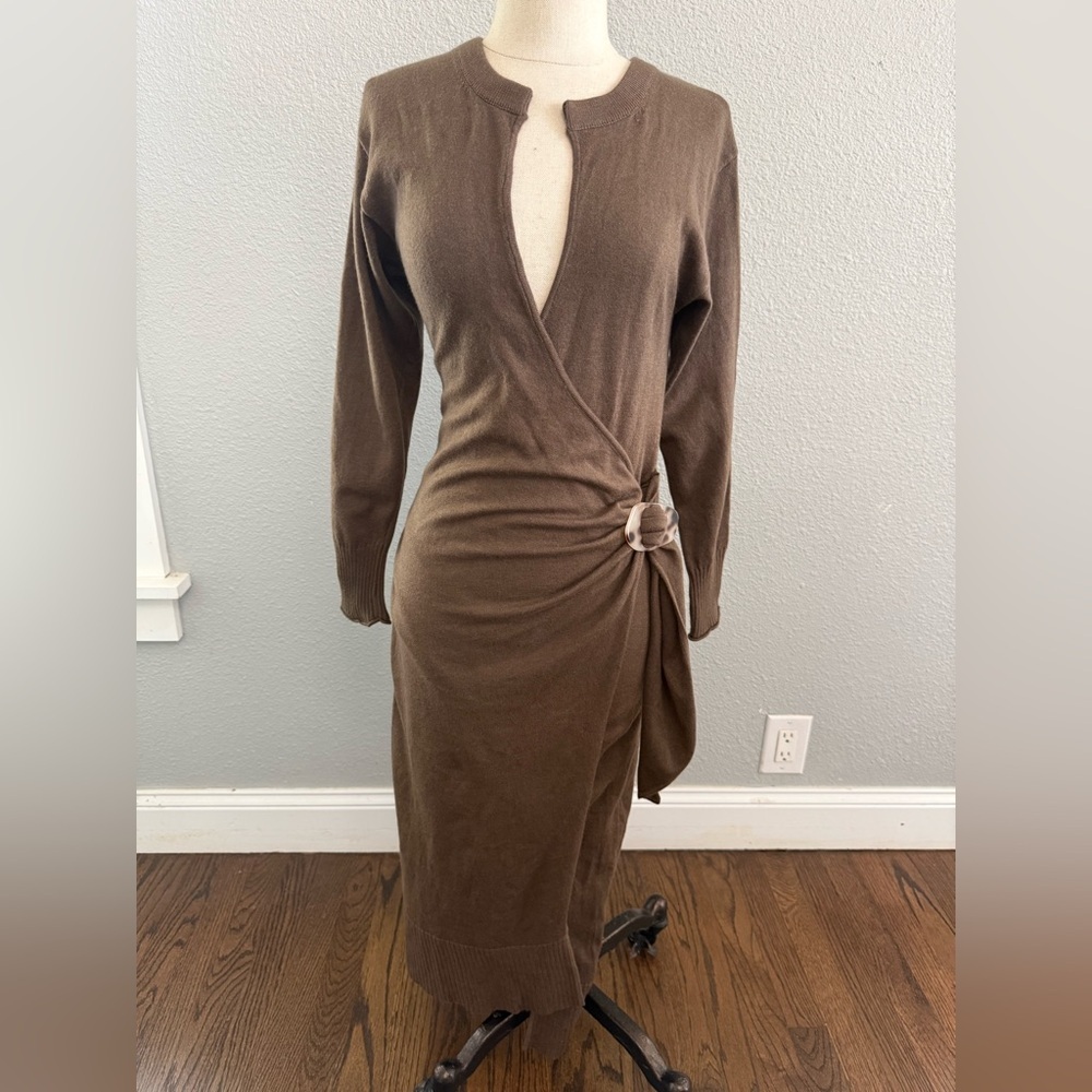 NWT Dress Forum Sweater Wrap Dress Size Small in Brown Tortoise Buckle